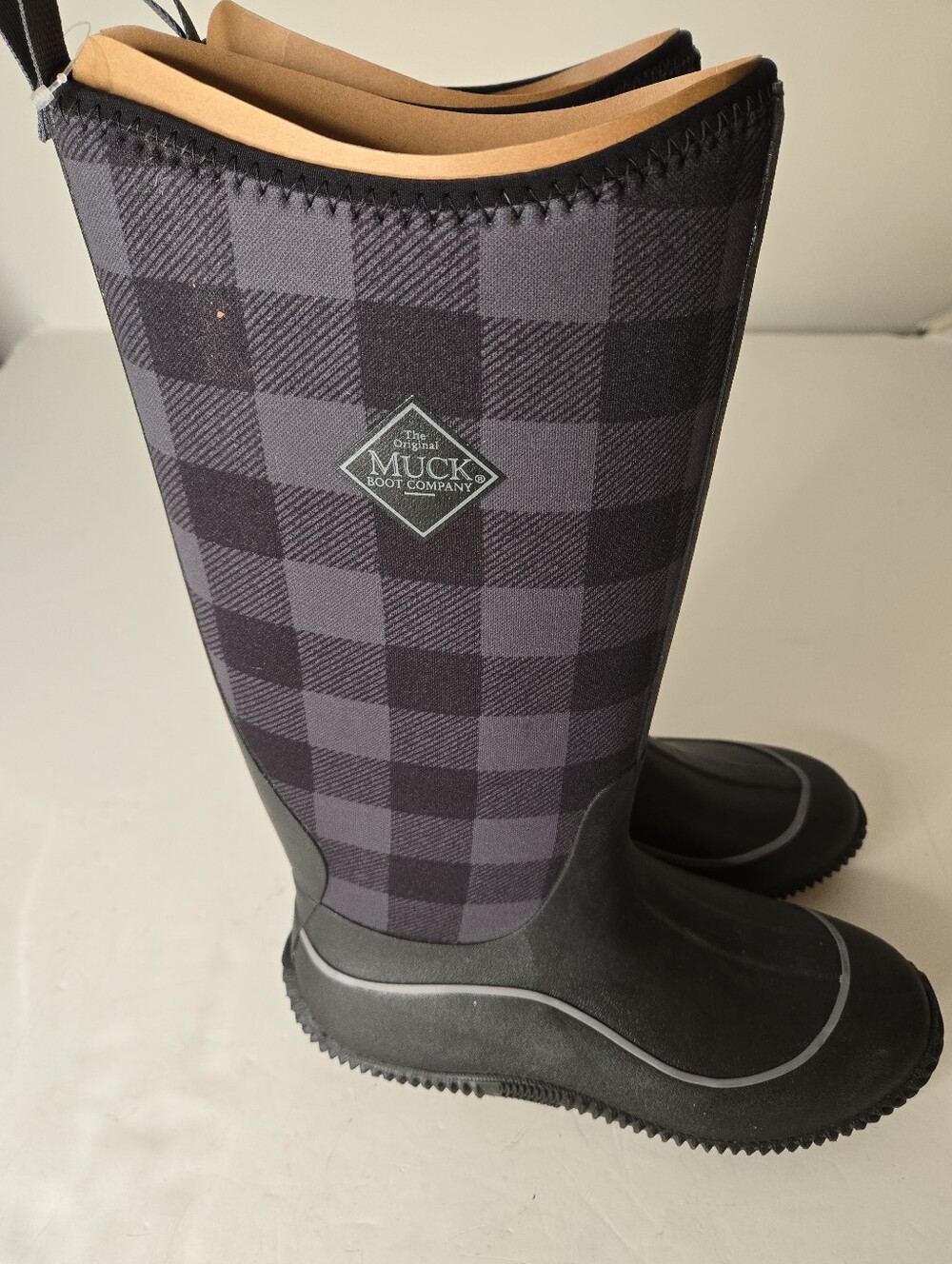 The Original Muck Boot Co. Hale Plaid Grey & Black Tall Pull On Boots Size 10
